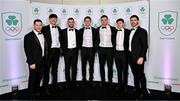 9 November 2024; Rugby Olympians, from left, Foster Horan, Chay Mullins, Andrew Smith, Jack Kelly, Zac Ward, Sean Cribbin and Harry McNulty in attendance at the Team Ireland Centenary Olympic Ball, in the Clayton Hotel Burling Road in Dublin. Paris 2024 marked 100 years of Team Ireland competing at the Olympic Games. Photo by Sam Barnes/Sportsfile