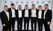 9 November 2024; Rugby Olympians, from left, Foster Horan, Chay Mullins, Andrew Smith, Jack Kelly, Zac Ward, Sean Cribbin and Harry McNulty in attendance at the Team Ireland Centenary Olympic Ball, in the Clayton Hotel Burling Road in Dublin. Paris 2024 marked 100 years of Team Ireland competing at the Olympic Games. Photo by Sam Barnes/Sportsfile