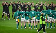 8 November 2024; New Zealand players perform the Haka before the Autumn Nations Series match between Ireland and New Zealand at the Aviva Stadium in Dublin. Photo by Sam Barnes/Sportsfile