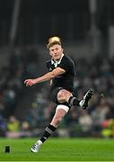 8 November 2024; Damian McKenzie of New Zealand kicks a penalty during the Autumn Nations Series match between Ireland and New Zealand at the Aviva Stadium in Dublin. Photo by Sam Barnes/Sportsfile