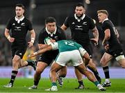 8 November 2024; Tamaiti Williams of New Zealand in action against Bundee Aki of Ireland during the Autumn Nations Series match between Ireland and New Zealand at the Aviva Stadium in Dublin. Photo by Sam Barnes/Sportsfile