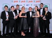 9 November 2024; The Paris 2024 Medallists were the winners of the PTSB Inspiring a Nation Award 2024 which was presented by Eamonn Crowley, CEO of PTSB, title sponsors to Team Ireland. Pictured are, from left, Rowing gold medallists Fintan McCarthy and Paul O’Donovan, Swimming gold and bronze medallist Daniel Wiffen, Swimming bronze medallist Mona McSharry, PTSB CEO Eamonn Crowley, Boxing gold medallist Kellie Harrington, Gymnastics gold medallist Rhys McClenaghan and Rowing bronze medallist Philip Doyle. Absent from the event is Rowing bronze medallist Daire Lynch. Photo by Brendan Moran/Sportsfile