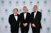 9 November 2024; Olympians, from left, Paul Slane, Declan Lonergan and Philip Collins in attendance at the Team Ireland Centenary Olympic Ball, in the Clayton Hotel Burling Road in Dublin. Paris 2024 marked 100 years of Team Ireland competing at the Olympic Games. Photo by Sam Barnes/Sportsfile