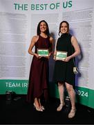 9 November 2024; Olympians, from left, Breege Connolly, left, and Sara Treacy in attendance at the Team Ireland Centenary Olympic Ball, in the Clayton Hotel Burling Road in Dublin. Paris 2024 marked 100 years of Team Ireland competing at the Olympic Games. Photo by Seb Daly/Sportsfile