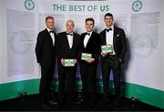 9 November 2024; Russell White, left, with Olympians, from left, Seamus Downey, Mark Downey and Philip Doyle in attendance at the Team Ireland Centenary Olympic Ball, in the Clayton Hotel Burling Road in Dublin. Paris 2024 marked 100 years of Team Ireland competing at the Olympic Games. Photo by Seb Daly/Sportsfile
