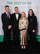 9 November 2024; Olympians, from left, Gavin Noble, Russell White, Carolyn Hayes and Bryan Keane in attendance at the Team Ireland Centenary Olympic Ball, in the Clayton Hotel Burling Road in Dublin. Paris 2024 marked 100 years of Team Ireland competing at the Olympic Games. Photo by Seb Daly/Sportsfile