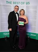 9 November 2024; Olympian Olive Loughnane and her husband Martin Corkery in attendance at the Team Ireland Centenary Olympic Ball, in the Clayton Hotel Burling Road in Dublin. Paris 2024 marked 100 years of Team Ireland competing at the Olympic Games. Photo by Seb Daly/Sportsfile