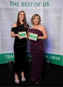 9 November 2024; Olympians Laura Reynolds, left, and Olive Loughnane in attendance at the Team Ireland Centenary Olympic Ball, in the Clayton Hotel Burling Road in Dublin. Paris 2024 marked 100 years of Team Ireland competing at the Olympic Games. Photo by Seb Daly/Sportsfile