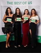 9 November 2024; Olympians, from left, Eimear Lambe, Aifric Keogh, Emily Hergaty and Zoe Hyde in attendance at the Team Ireland Centenary Olympic Ball, in the Clayton Hotel Burling Road in Dublin. Paris 2024 marked 100 years of Team Ireland competing at the Olympic Games. Photo by Seb Daly/Sportsfile