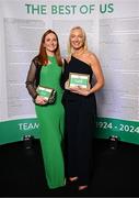 9 November 2024; Olympians Susie Berry, left, and Aoife Clark in attendance at the Team Ireland Centenary Olympic Ball, in the Clayton Hotel Burling Road in Dublin. Paris 2024 marked 100 years of Team Ireland competing at the Olympic Games. Photo by Seb Daly/Sportsfile
