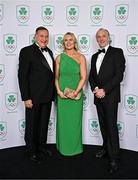 9 November 2024; European Olympic Committee President Spyros Capralos, left, Olympic President of Ireland president Sarah Keane and Vice President of World Aquatics António Silva in attendance at the Team Ireland Centenary Olympic Ball, in the Clayton Hotel Burling Road in Dublin. Paris 2024 marked 100 years of Team Ireland competing at the Olympic Games. Photo by Sam Barnes/Sportsfile