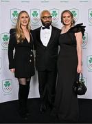 9 November 2024; Emma Kellett, left, Joseph Reign and Laura Webber in attendance at the Team Ireland Centenary Olympic Ball, in the Clayton Hotel Burling Road in Dublin. Paris 2024 marked 100 years of Team Ireland competing at the Olympic Games. Photo by Sam Barnes/Sportsfile