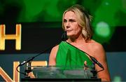 9 November 2024; Olympic President of Ireland president Sarah Keane speaking at the Team Ireland Centenary Olympic Ball, in the Clayton Hotel Burling Road in Dublin. Paris 2024 marked 100 years of Team Ireland competing at the Olympic Games. Photo by Brendan Moran/Sportsfile