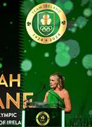 9 November 2024; Olympic President of Ireland president Sarah Keane speaking at the Team Ireland Centenary Olympic Ball, in the Clayton Hotel Burling Road in Dublin. Paris 2024 marked 100 years of Team Ireland competing at the Olympic Games. Photo by Brendan Moran/Sportsfile