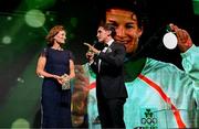 9 November 2024; Olympic medallist Sonia O'Sullivan is interviewed by fellow Olympian greg O'Shea at the Team Ireland Centenary Olympic Ball, in the Clayton Hotel Burling Road in Dublin. Paris 2024 marked 100 years of Team Ireland competing at the Olympic Games. Photo by Brendan Moran/Sportsfile