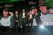 9 November 2024; Olympic rowing medallists, from left, Paul O'Donovan, Philip Doyle and Fintan McCarthy are interviewed by fellow Olympian David Gillick at the Team Ireland Centenary Olympic Ball, in the Clayton Hotel Burling Road in Dublin. Paris 2024 marked 100 years of Team Ireland competing at the Olympic Games.