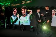 9 November 2024; Olympic rowing medallist Paul O'Donovan is interviewed by fellow Olympian David Gillick at the Team Ireland Centenary Olympic Ball, in the Clayton Hotel Burling Road in Dublin. Paris 2024 marked 100 years of Team Ireland competing at the Olympic Games.
