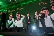 9 November 2024; Olympic rowing medallists Paul O'Donovan and Philip Doyle are interviewed by fellow Olympian David Gillick at the Team Ireland Centenary Olympic Ball, in the Clayton Hotel Burling Road in Dublin. Paris 2024 marked 100 years of Team Ireland competing at the Olympic Games.
