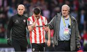 10 November 2024; Patrick McEleney of Derry City is assisted from the pitch by team doctor Neil McKeon and stadium doctor Mick Molloy during the Sports Direct Men's FAI Cup Final match between Drogheda United and Derry City at the Aviva Stadium in Dublin. Photo by Stephen McCarthy/Sportsfile