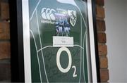 12 November 2024; A jersey of Rob Kearney in the halls during the Leinster Rugby 12 County Tour in Clongowes Wood College in Clane, Kildare. Photo by Brendan Moran/Sportsfile