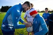 12 November 2024; Harry Byrne signs autographs before a training session as part of the Leinster Rugby 12 County Tour at North Kildare RFC in Kilcock, Kildare. Photo by Brendan Moran/Sportsfile