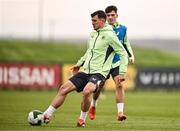 13 November 2024; Jason Knight, left, and Andy Moran during a Republic of Ireland training session at the FAI National Training Centre in Abbotstown, Dublin. Photo by Ben McShane/Sportsfile