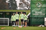 13 November 2024; Republic of Ireland players, from left, Sammie Szmodics, Mark McGuinness, Nathan Collins and Jason Molumby during a Republic of Ireland training session at the FAI National Training Centre in Abbotstown, Dublin. Photo by Ben McShane/Sportsfile
