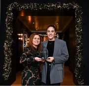 13 November 2024; Katie Murray from Waterford club Comeragh Rangers, right, is presented with The Croke Park Hotel/LGFA Player of the Month award for October 2024 by Edele O’Reilly, Director of Sales and Marketing, The Croke Park Hotel, at The Croke Park Hotel in Jones Road, Dublin. Katie scored four goals in the Waterford county final against Ballymacarbry on October 11, as Comeragh Rangers won the title for the very first time. Photo by Piaras Ó Mídheach/Sportsfile