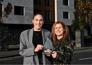 13 November 2024; Katie Murray from Waterford club Comeragh Rangers, left, is presented with The Croke Park Hotel/LGFA Player of the Month award for October 2024 by Edele O’Reilly, Director of Sales and Marketing, The Croke Park Hotel, at The Croke Park Hotel in Jones Road, Dublin. Katie scored four goals in the Waterford county final against Ballymacarbry on October 11, as Comeragh Rangers won the title for the very first time. Photo by Piaras Ó Mídheach/Sportsfile