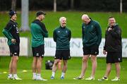 14 November 2024; The Ireland management team, from left, defence coach Simon Easterby, assistant coach Andrew Goodman, head of athletic performance Aled Walters, forwards coach Paul O'Connell and national scrum coach John Fogarty during the Ireland rugby captain's run at UCD Bowl in Dublin. Photo by Brendan Moran/Sportsfile