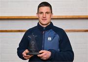 14 November 2024; John Conlon of Clare with his GWA Hurling Personality of the Year award at the Gaelic Writers Association Awards, supported by the Dalata Hotel Group, at the Iveagh Garden Hotel in Dublin. Photo by Brendan Moran/Sportsfile