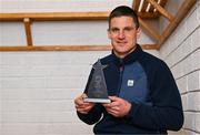 14 November 2024; John Conlon of Clare with his GWA Hurling Personality of the Year award at the Gaelic Writers Association Awards, supported by the Dalata Hotel Group, at the Iveagh Garden Hotel in Dublin. Photo by Brendan Moran/Sportsfile