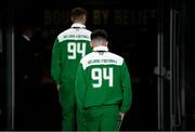 14 November 2024; Republic of Ireland players wearing tracksuits in tribute to the 1994 World Cup before the UEFA Nations League B Group 2 match between Republic of Ireland and Finland at the Aviva Stadium in Dublin. Photo by Seb Daly/Sportsfile