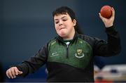16 November 2024; James Egan from Ferbane, Offaly, tries out shot put during the PTSB NextGen Community Series at the National Indoor Arena on the Sport Ireland Campus in Dublin. Paralympics Ireland hosted the latest in the PTSB NextGen Community Series at the Sport Ireland National Indoor Arena on Saturday. This programme is open to people over 10 with a visual, intellectual, or physical impairment, allowing them to ‘come and try’ Para sports and learn about opportunities in their local areas. Photo by Seb Daly/Sportsfile