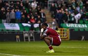 16 November 2024; Frantz Pierrot of Drogheda United reacts after a missed opportunity on goal during the SSE Airtricity Men's Premier Division Promotion / Relegation Play-Off match between Bray Wanderers and Drogheda United at Tallaght Stadium in Dublin. Photo by Ben McShane/Sportsfile