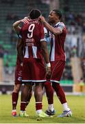 16 November 2024; Frantz Pierrot of Drogheda United celebrates with teammates after scoring his side's third goal during the SSE Airtricity Men's Premier Division Promotion / Relegation Play-Off match between Bray Wanderers and Drogheda United at Tallaght Stadium in Dublin. Photo by Thomas Flinkow/Sportsfile