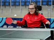 16 November 2024; Scarlett Beecher from Fermoy, Cork, tries out table tennis during the PTSB NextGen Community Series at the National Indoor Arena on the Sport Ireland Campus in Dublin. Paralympics Ireland hosted the latest in the PTSB NextGen Community Series at the Sport Ireland National Indoor Arena on Saturday. This programme is open to people over 10 with a visual, intellectual, or physical impairment, allowing them to ‘come and try’ Para sports and learn about opportunities in their local areas. Photo by Seb Daly/Sportsfile
