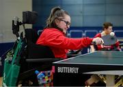 16 November 2024; Scarlett Beecher from Fermoy, Cork, tries out table tennis during the PTSB NextGen Community Series at the National Indoor Arena on the Sport Ireland Campus in Dublin. Paralympics Ireland hosted the latest in the PTSB NextGen Community Series at the Sport Ireland National Indoor Arena on Saturday. This programme is open to people over 10 with a visual, intellectual, or physical impairment, allowing them to ‘come and try’ Para sports and learn about opportunities in their local areas. Photo by Seb Daly/Sportsfile
