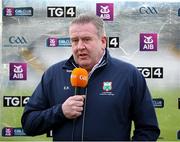17 November 2024; Loughmore-Castleiney manager Eamonn Kelly is interviewed before the AIB Munster GAA Senior Club Hurling Championship semi-final match between Loughmore-Castleiney and Ballygunner at Walsh Park in Waterford. Photo by Michael P Ryan/Sportsfile