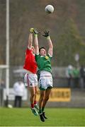 17 November 2024; Jordan Reynolds of Mohill in action against David Murray of Pádraig Pearses during the AIB Connacht GAA Senior Club Football Championship semi-final match between Mohill and Pádraig Pearses at Seán O'Heslin Memorial Park in Ballinamore, Leitrim. Photo by Seb Daly/Sportsfile