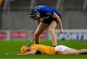 17 November 2024; Cian Darcy of Sarsfields and Ronan O'Connor of Feakle during the AIB Munster GAA Senior Club Hurling Championship semi-final match between Sarsfields and Feakle at Supervalu Páirc Uí Chaoimh in Cork. Photo by Brendan Moran/Sportsfile