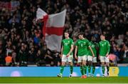 17 November 2024; Republic of Ireland players, from left, Mark McGuinness, Jayson Molumby, Festy Ebosele and Dara O'Shea react after their side concede their second goal during the UEFA Nations League B Group 2 match between England and Republic of Ireland at Wembley Stadium in London, England. Photo by Stephen McCarthy/Sportsfile