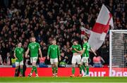 17 November 2024; Republic of Ireland players, from left, Josh Cullen, Mark McGuinness, Dara O'Shea, Jayson Molumby and Nathan Collins react after their side concede their third goal during the UEFA Nations League B Group 2 match between England and Republic of Ireland at Wembley Stadium in London, England. Photo by Stephen McCarthy/Sportsfile