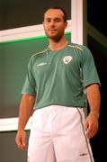 25 August 2004; Model Justin Manville shows off the new replica kit at the launch of the Association's new logo, website, fans club and range of merchandise in Jury's Hotel, Dublin. Picture credit; Ray McManus / SPORTSFILE