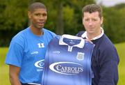 26 August 2004; Roddy Collins, right, Dublin City manager, with Dublin City's new signing, ex-England International, Carlton Palmer. Deerpark Hotel, Co. Dublin. Picture credit; Matt Browne / SPORTSFILE
