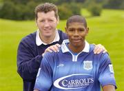 26 August 2004; Roddy Collins, left, Dublin City manager, with Dublin City's new signing, ex-England International, Carlton Palmer. Deerpark Hotel, Co. Dublin. Picture credit; Matt Browne / SPORTSFILE