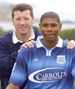 26 August 2004; Roddy Collins, left, Dublin City manager, with their new signing, ex-England International, Carlton Palmer. Deerpark Hotel, Co. Dublin. Picture credit; Matt Browne / SPORTSFILE
