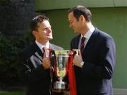 27 August 2004; Gary Howlett, left, caretaker manager Bohemians, with Alan Mathews, Longford Town manager, at a photocall in the Mansion House, Dublin, ahead of the 2004 eircom League Cup Final between Longford Town and Bohemians which takes place on Monday August 30th. Picture credit; David Maher / SPORTSFILE