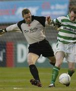 27 August 2004; Trevor Molloy, right, Shamrock Rovers, comes in behind Bohemians goalkeeper Seamus Kelly and  dispossess him on his way to scoring his sides first goal. eircom league, Premier Division, Bohemians v Shamrock Rovers, Dalymount Park, Dublin. Picture credit; David Maher / SPORTSFILE