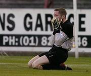 27 August 2004; Bohemians goalkeeper Seamus Kelly looks on after a mistake which lead to Shamrock Rovers' Trevor Molloy scoring his sides first goal. eircom League, Premier Division, Bohemians v Shamrock Rovers, Dalymount Park, Dublin. Picture credit; David Maher / SPORTSFILE